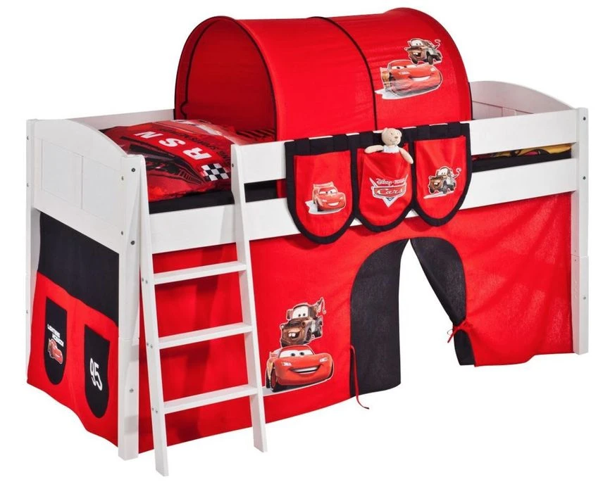 Disney Cars Lit Surélevé Blanc Rideau Cars 90x200cm 3 Disney Cars Lit Surélevé Blanc Rideau Cars 90x200cm