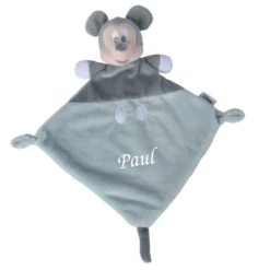 Disney - Mickey La Souris - Doudou Plat Bleu Pâle Gris 25 Cm